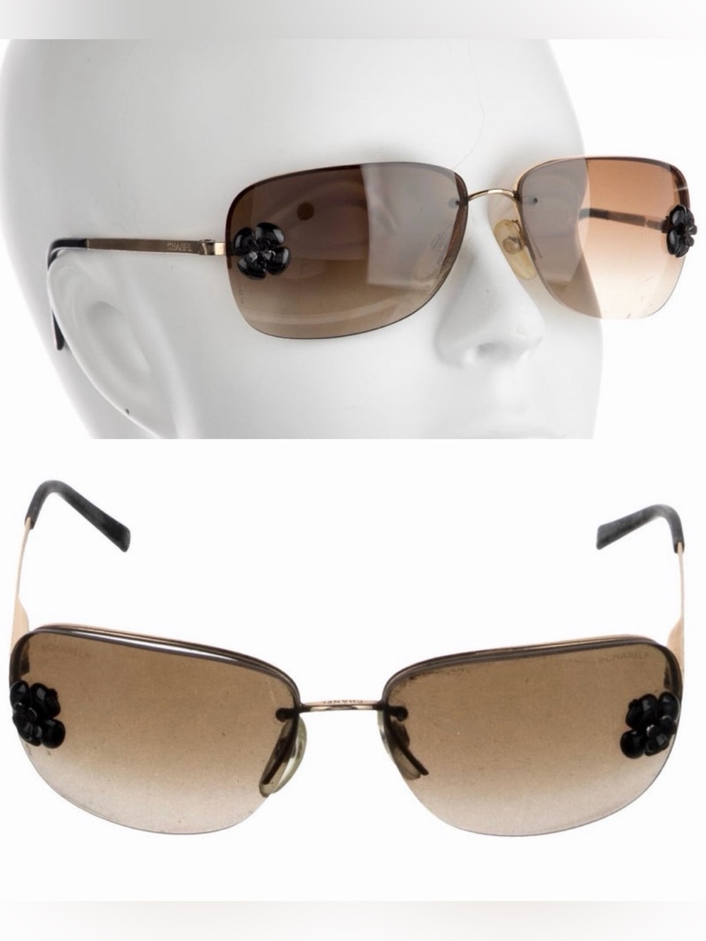 Chanel ~ Vintage ~ Camellia Accent Rimless Sunglasses ~ 4135